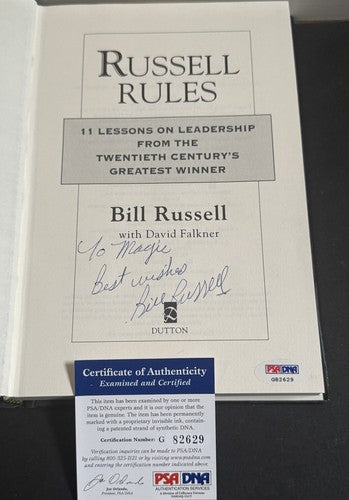 Bill Russell Rules Signed Book Boston Celtics Basketball HOF To Magic Auto Psa