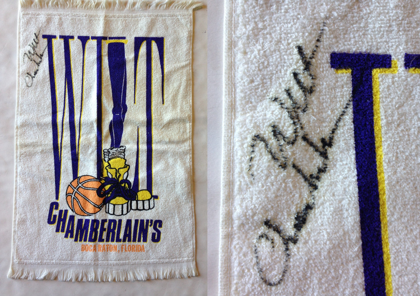 Wilt Chamberlain Lakers signed Basketball Towel 25x16 Rare HOF autograph JSA Coa
