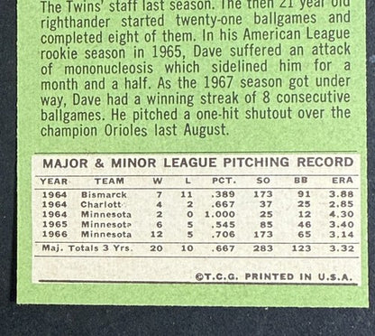 1967 Topps Set-Break #575 Dave Boswell Near Mint Nm Crisp Sharp Rc High # Twins