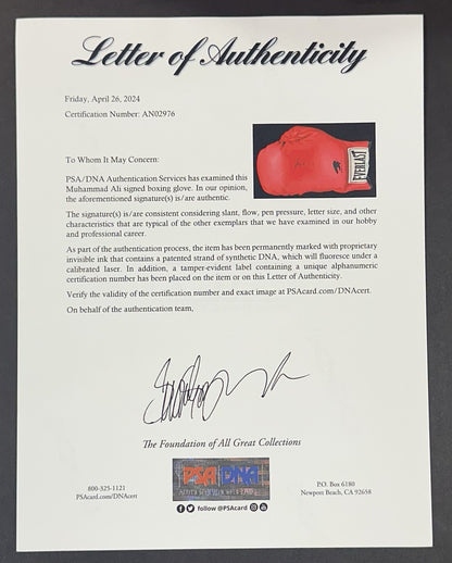 Muhammad Ali Signed Everlast Left Red Boxing Glove Autograph PSA LOA HOF