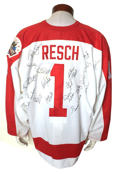 Chico Resch Signed Game Used 1994 Heroes Jersey 19 auto Gordie Howe PSA LOA HOF