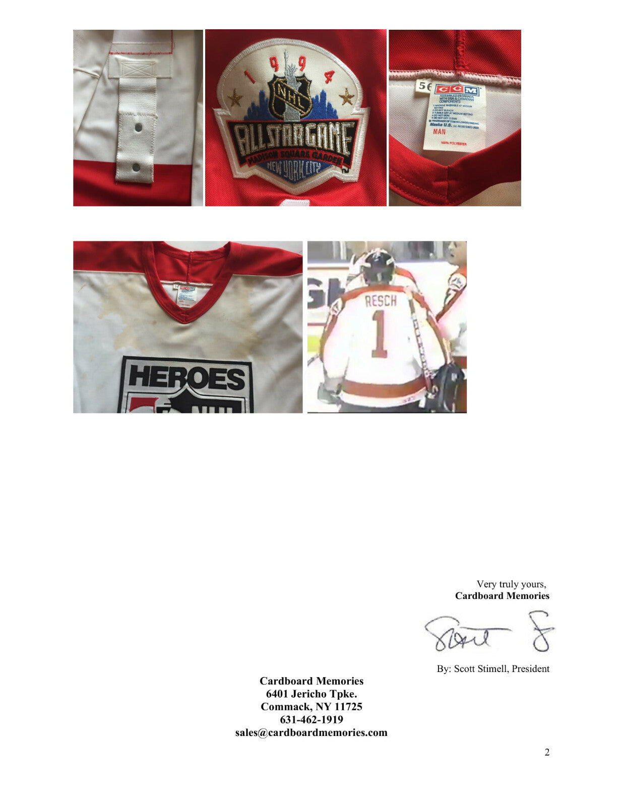 Chico Resch Signed Game Used 1994 Heroes Jersey 19 auto Gordie Howe PSA LOA HOF
