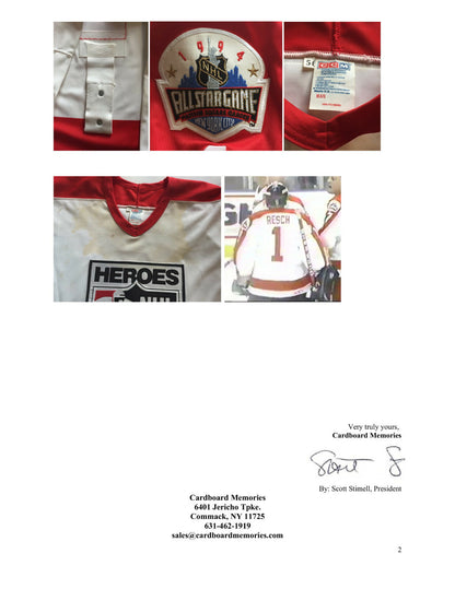 Chico Resch Signed Game Used 1994 Heroes Jersey 19 auto Gordie Howe PSA LOA HOF