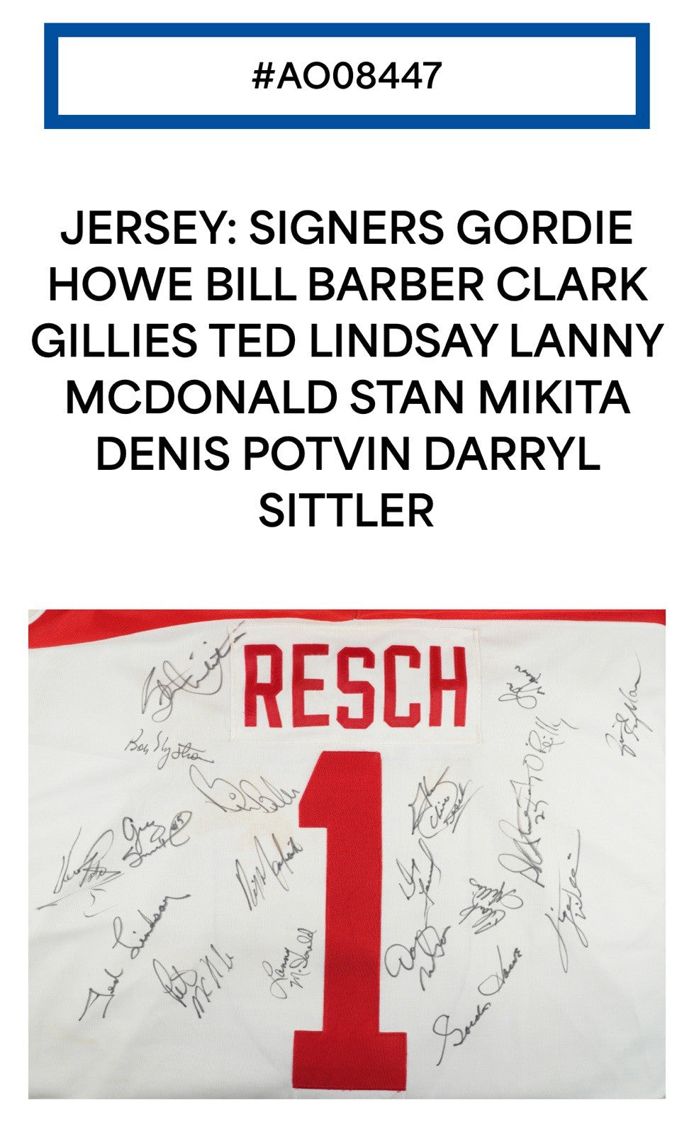 Chico Resch Signed Game Used 1994 Heroes Jersey 19 auto Gordie Howe PSA LOA HOF