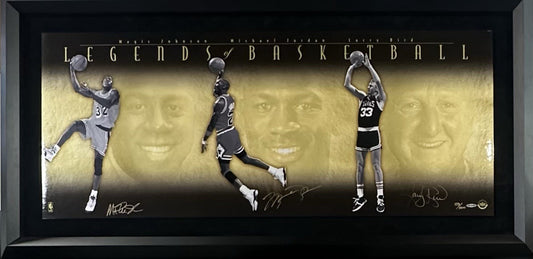 Michael Jordan Magic Johnson Bird Signed Framed 52x26 Photo LE Auto UDA COA HOF