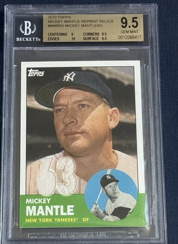 2011 Topps Mickey Mantle 1963 Game Used Worn Jersey /63 Bgs 9.5 Gem Mint Yankees