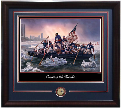 New England Patriots Crossing the charles 16x20 Litho Photo framed Tom Brady