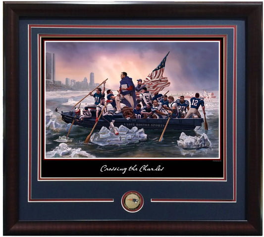 New England Patriots Crossing the charles 16x20 Litho Photo framed Tom Brady