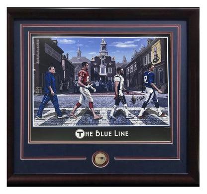 NE Patriots Blue Line 16x20 Framed Litho Photo Belichick Gronkowski Tom Brady