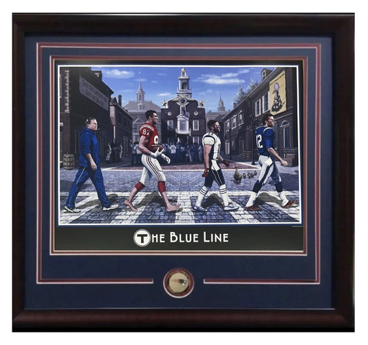 NE Patriots Blue Line 16x20 Framed Litho Photo Belichick Gronkowski Tom Brady