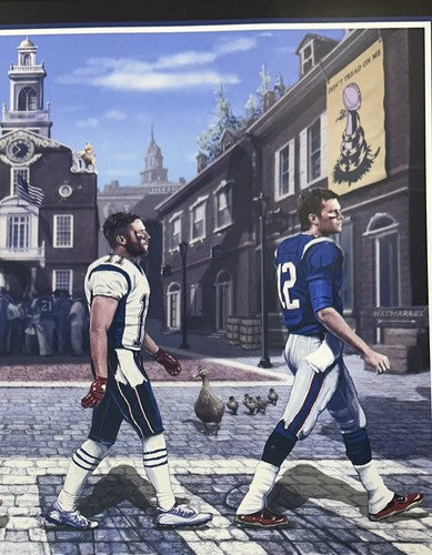 NE Patriots Blue Line 16x20 Framed Litho Photo Belichick Gronkowski Tom Brady