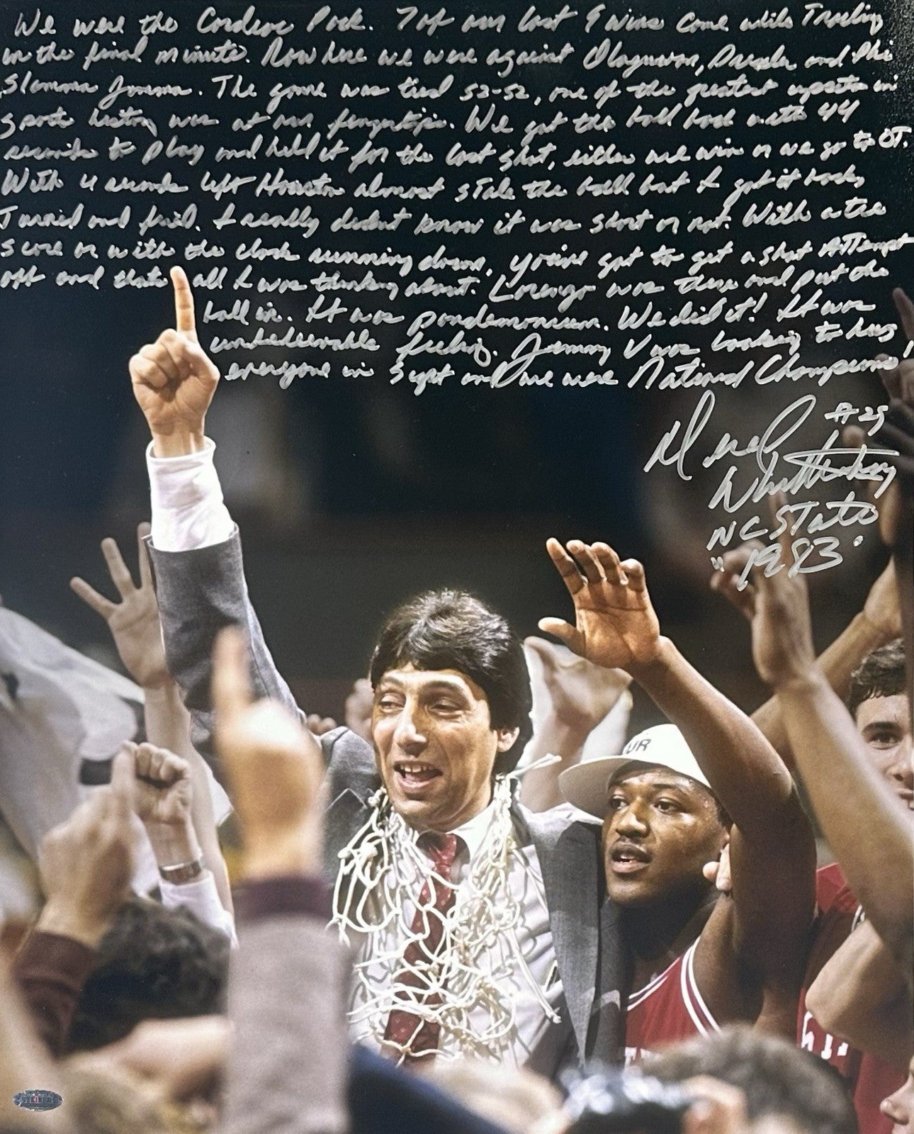 Dereck Whittenburg Signed 16x20 1983 Nc State Photo Jim Valvano Framed Steiner