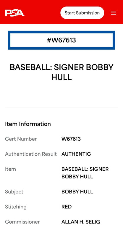 Bobby Hull Signed Official MLB Baseball Golden Jet Auto Blackhawks PSA COA HOF
