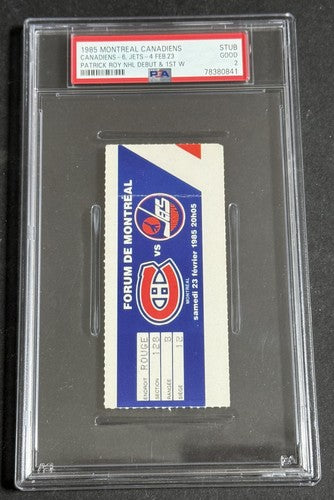 PATRICK ROY NHL DEBUT Ticket STUB 2/23/1985 PSA 2 POP 1 SUPER RARE Canadiens HOF