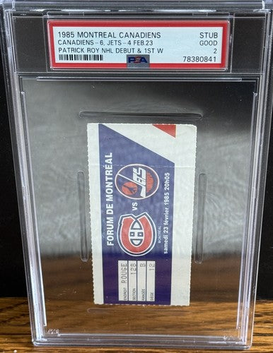 PATRICK ROY NHL DEBUT Ticket STUB 2/23/1985 PSA 2 POP 1 SUPER RARE Canadiens HOF