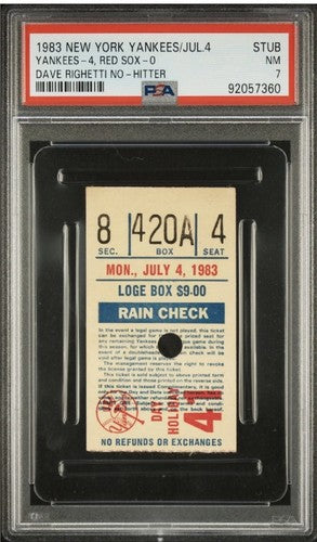 July 4 1983 Dave Righetti No Hitter Ticket Stub Yankees PSA 7 Highest Ever Pop 1