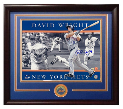 David Wright Signed 16x20 Framed Collage Photo New York Mets Mint Autograph COA