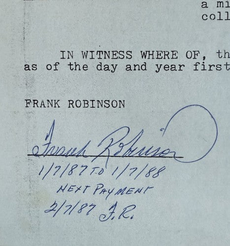 Frank Robinson Signed Sports Impressions Contract 1/1 Mint Auto HOF PSA Coa