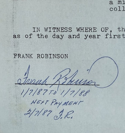 Frank Robinson Signed Sports Impressions Contract 1/1 Mint Auto HOF PSA Coa