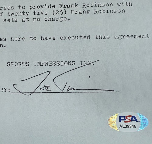 Frank Robinson Signed Sports Impressions Contract 1/1 Mint Auto HOF PSA Coa