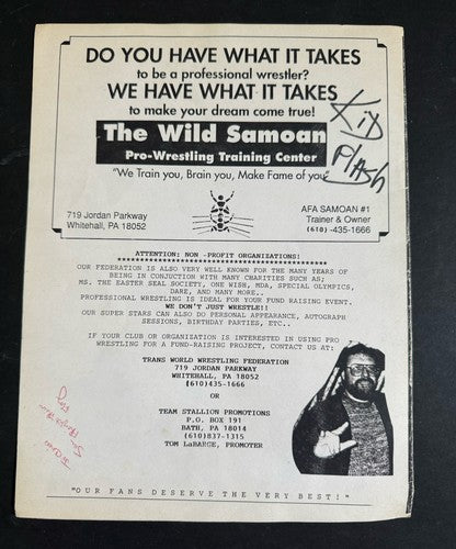 Vintage 1995 TWWF Wrestling Program Hulk Hogan Cover Signed Kid Flash Sean Foley