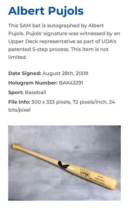 Albert Pujols Signed SAM Bat JB1 SG1 Early Game Model Cardinals Auto UDA MLB COA