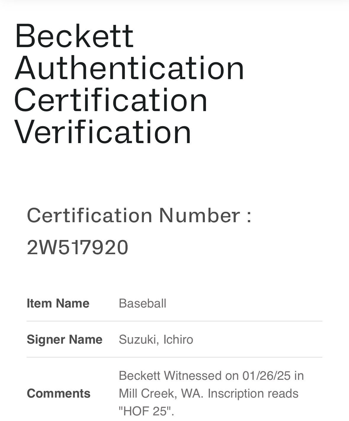 Ichiro Suzuki Signed Official MLB Baseball Mariners HOF 25 Autograph BAS COA