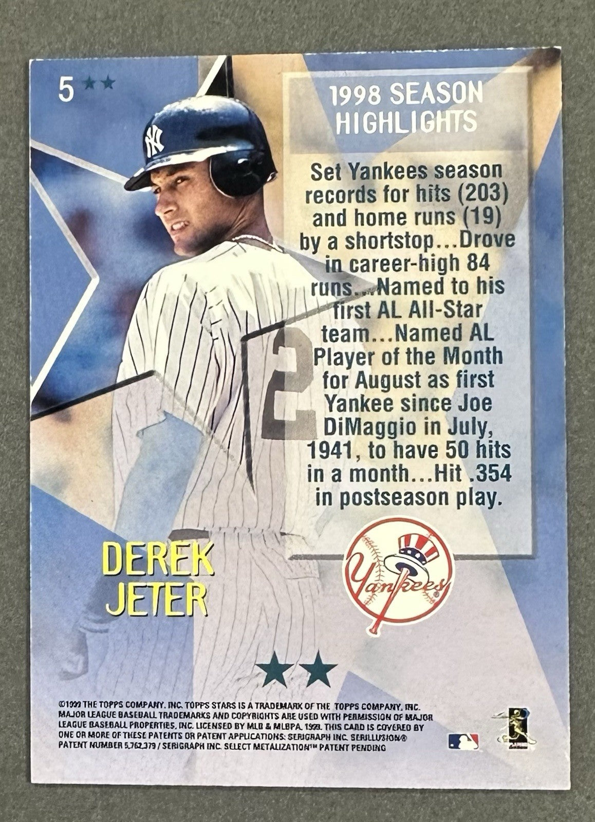 Derek Jeter Signed 2018 Topps Archives #5 Auto 1/1 1999 Topps Stars Yankees HOF