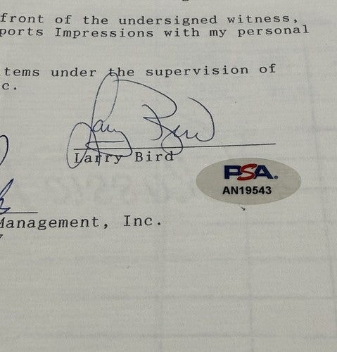 Larry Bird Signed Contract Sports Impressions 1/1 Celtics Mint Auto HOF PSA Coa