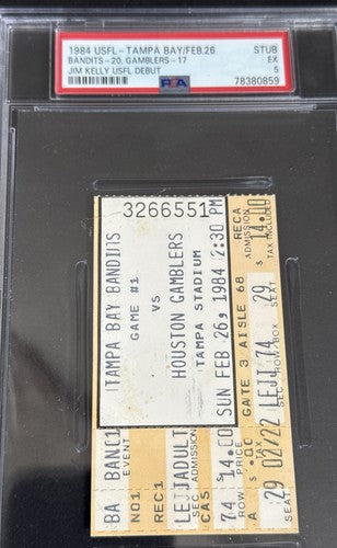 Jim Kelly Usfl Debut 1st TD PSA 5 Ticket Stub  1984 Houston Gamblers HOF Pop 1