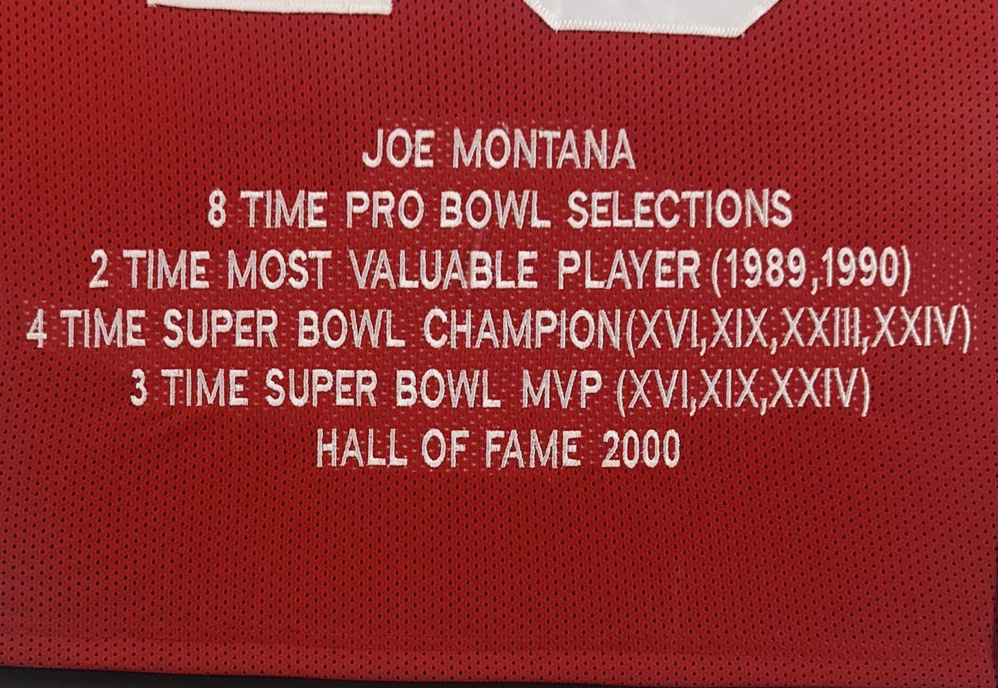 Joe Montana Signed Framed SF 49ers Wilson Stat Jersey Auto HOF SB MVP Holo COA