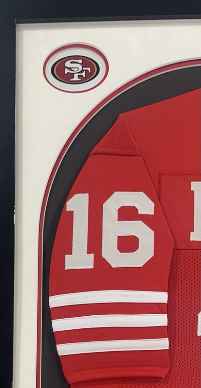 Joe Montana Signed Framed SF 49ers Wilson Stat Jersey Auto HOF SB MVP Holo COA