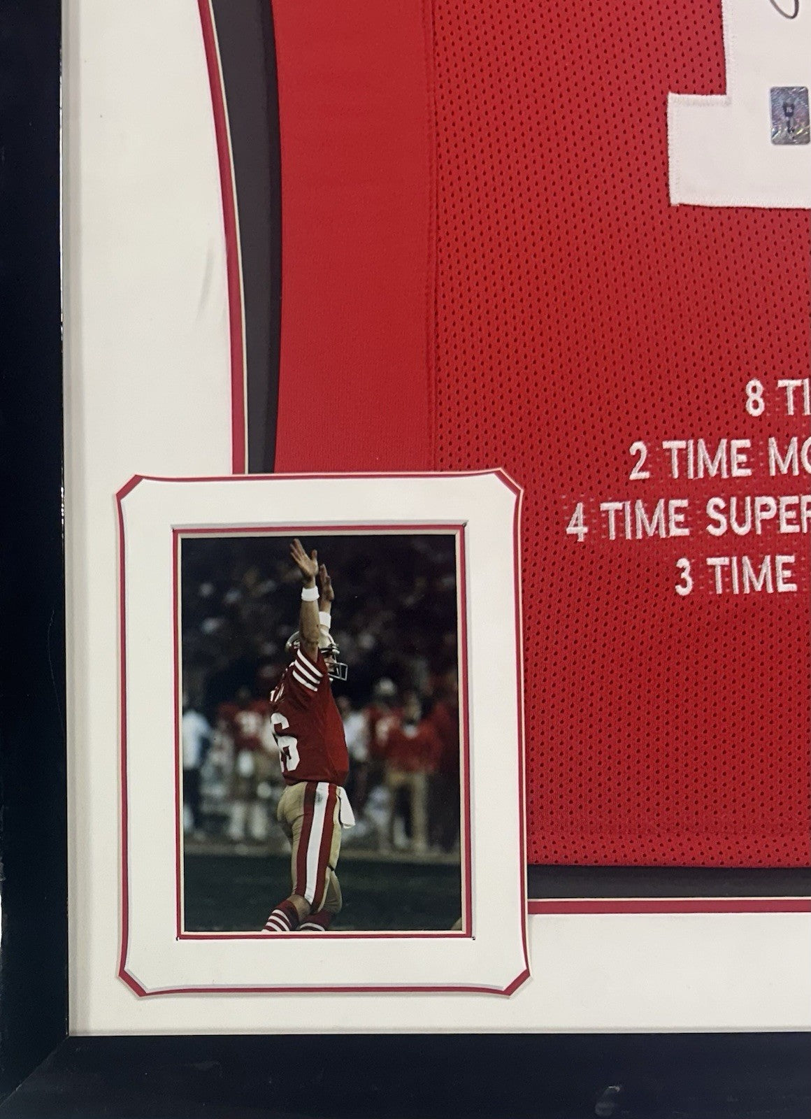 Joe Montana Signed Framed SF 49ers Wilson Stat Jersey Auto HOF SB MVP Holo COA