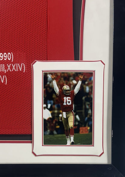 Joe Montana Signed Framed SF 49ers Wilson Stat Jersey Auto HOF SB MVP Holo COA