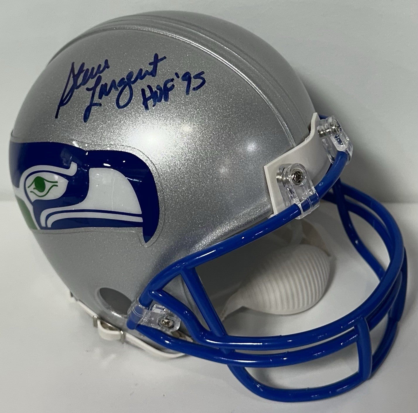 Steve Largent Signed Seahawks Throwback Mini Helmet HOF 95 Autograph Steiner COA