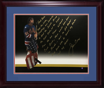 Jim Craig Signed 16x20 Framed Story Photo Herb Brooks 1980 Usa Gold Gold Steiner