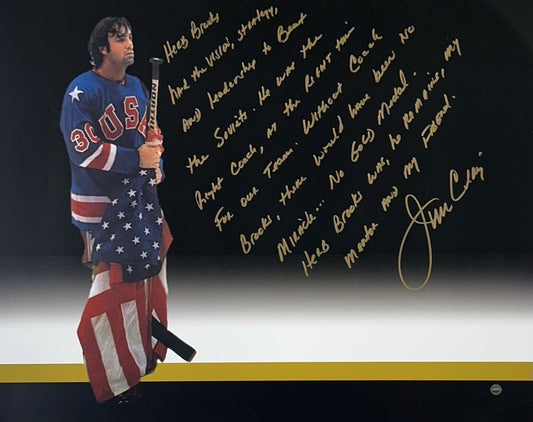 Jim Craig Signed 16x20 Framed Story Photo Herb Brooks 1980 Usa Gold Gold Steiner