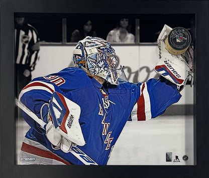 Henrik Lundqvist Signed Framed 3D Photo Game Used Puck Rangers LE Auto Steiner