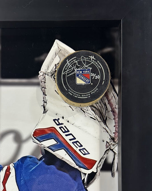 Henrik Lundqvist Signed Framed 3D Photo Game Used Puck Rangers LE Auto Steiner