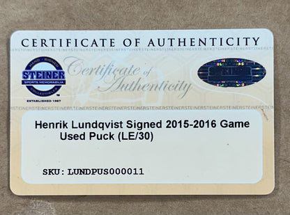 Henrik Lundqvist Signed Framed 3D Photo Game Used Puck Rangers LE Auto Steiner
