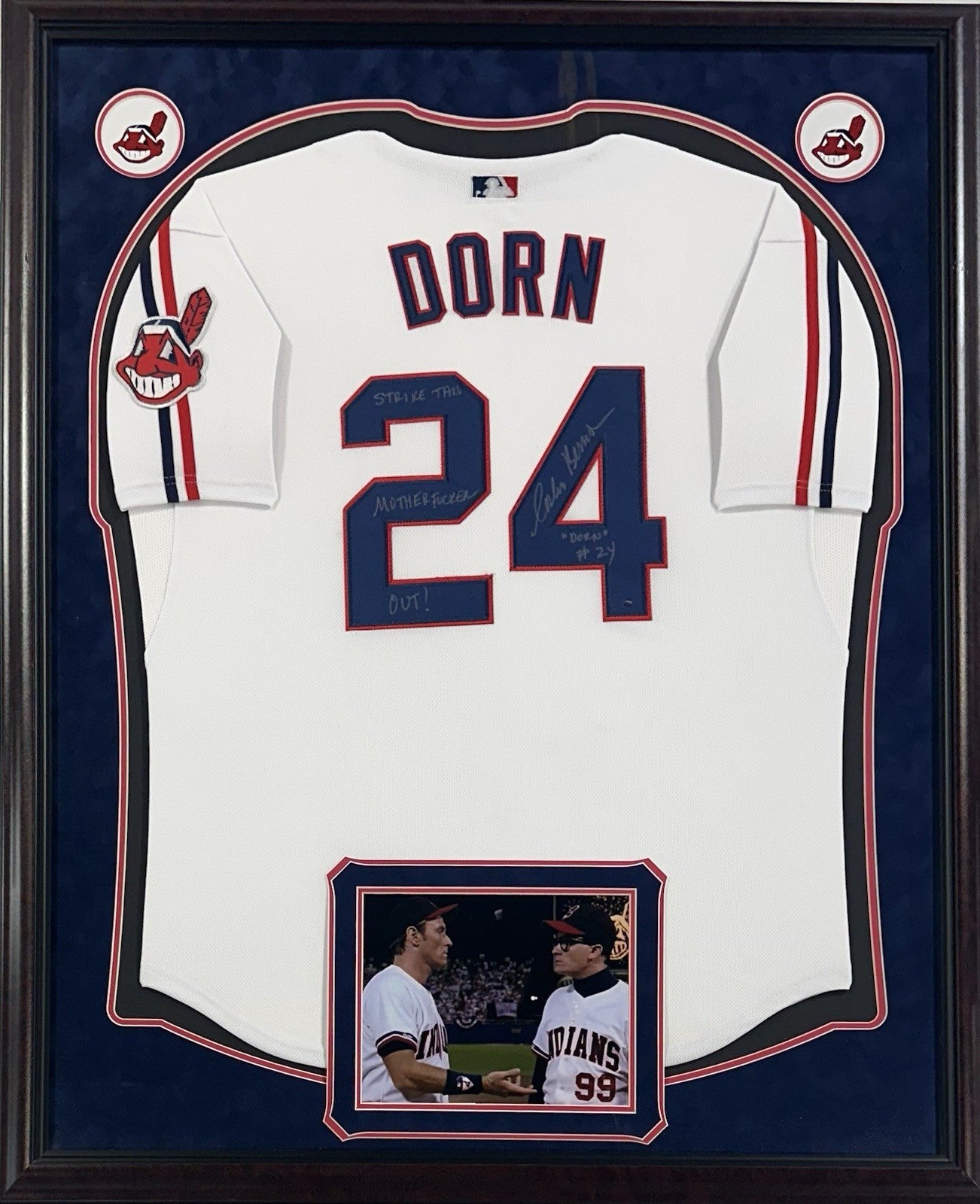 Corbin Bernsen Signed Framed Indians Jersey Major League Dorn Insc Auto Steiner