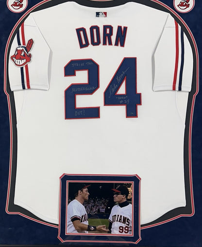 Corbin Bernsen Signed Framed Indians Jersey Major League Dorn Insc Auto Steiner