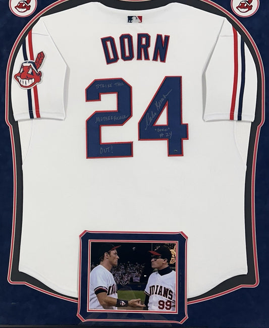 Corbin Bernsen Signed Framed Indians Jersey Major League Dorn Insc Auto Steiner