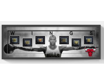 Michael Jordan Bulls Wings Framed 15x42 Photo Facsimile NBA Finals 6 Rings