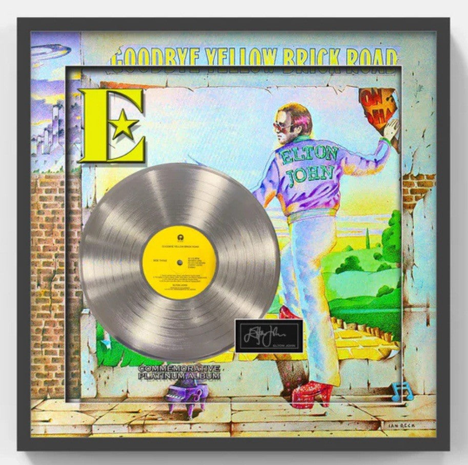 Elton John Goodbye Yellow Brick Road 3D Framed Platinum Record Facsimile Auto