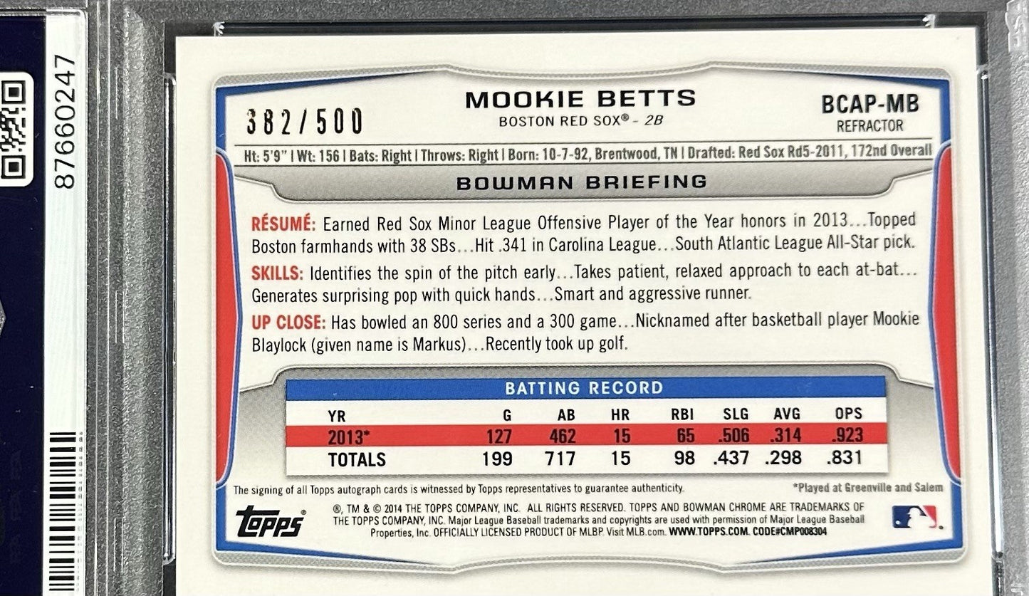 2014 Bowman Chrome Mookie Betts 1st Rookie Auto Refractor /500 PSA 8 #MB RC