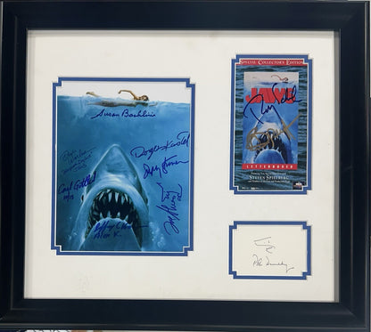 Jaws Cast Signed Framed Movie Poster Collage Photo 11 Auto Roy Scheider PSA LOA
