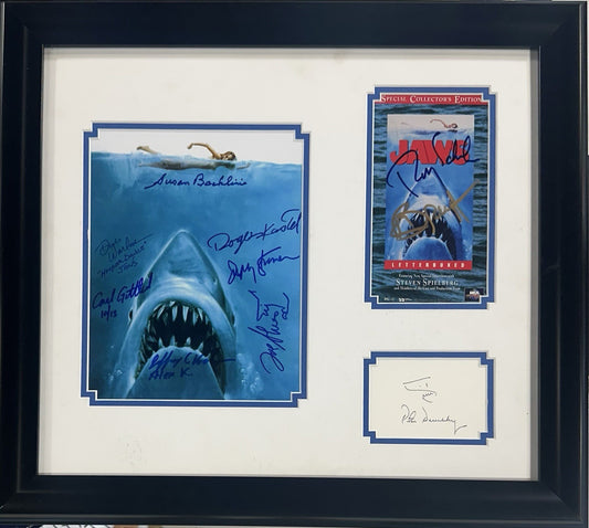 Jaws Cast Signed Framed Movie Poster Collage Photo 11 Auto Roy Scheider PSA LOA