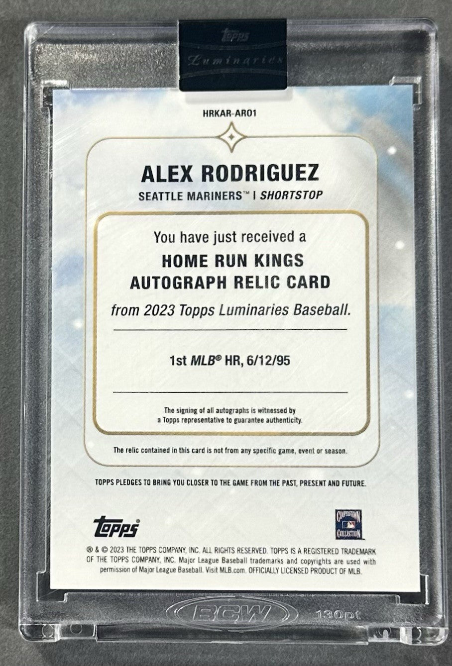2023 Topps Luminaries Home Run Kings Alex Rodriguez 1st HR Auto Patch /15 Sealed