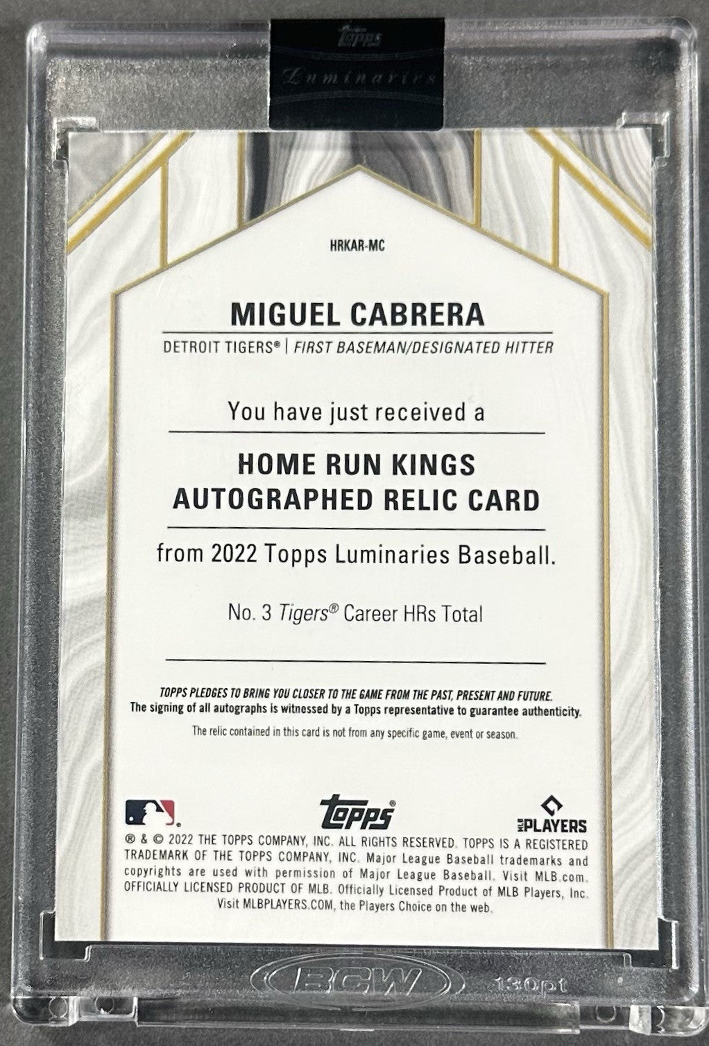 2022 Topps Luminaries Home Run Kings Miguel Cabrera Auto Relic 15/15 Sealed